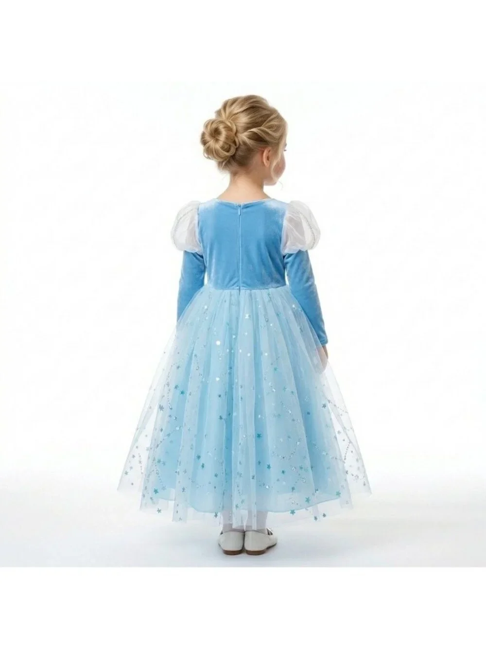 Girls Elsa Frozen Princess Costume Dress Ice Blue Velvet Tulle Snowflake Birthda